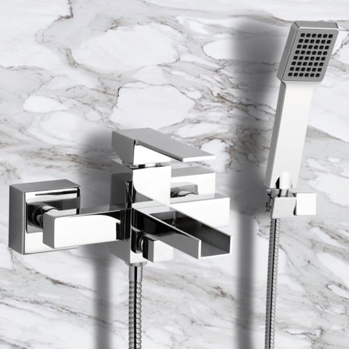 Single Lever External Bath Shower Mixer with Waterfall Spout and Hand Shower Remer QC02US